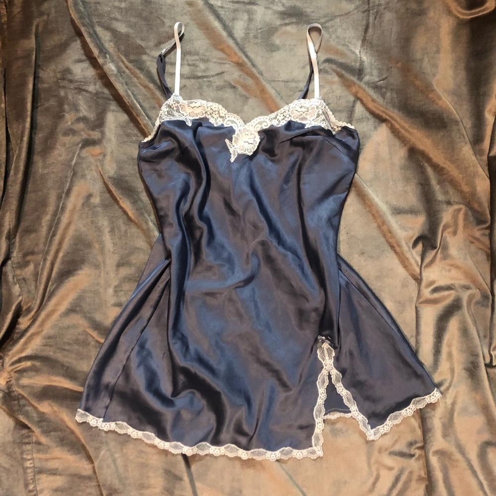 Victorias Secret blue Lace Satin night gown nighty lingerie slip dress
